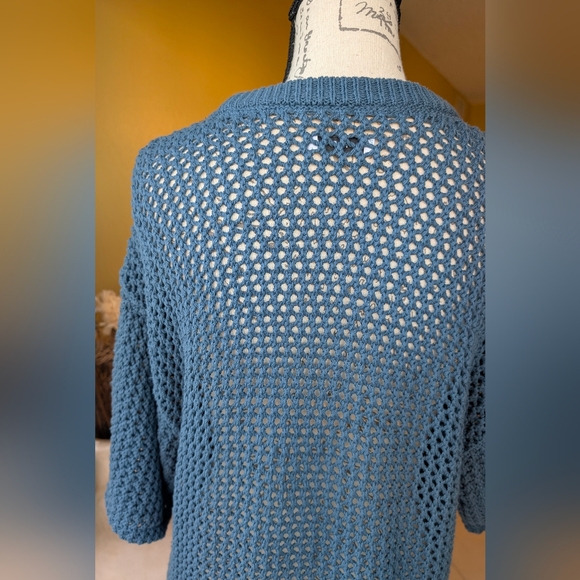 TNA Ponderosa Crochet Mesh Short Sleeve Sweater – Blue | Aritzia Size Medium - Picture 12 of 14